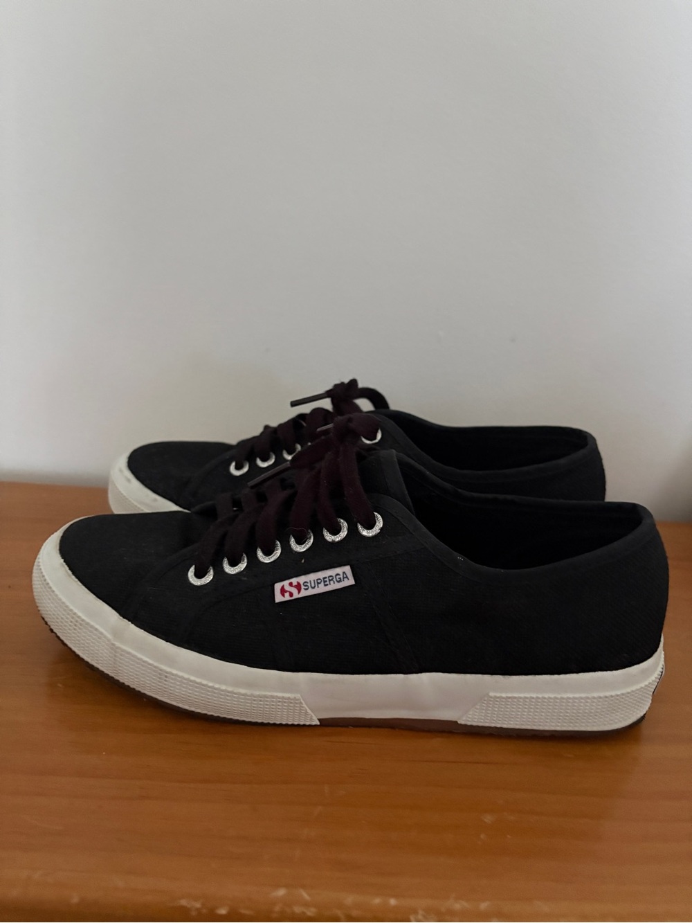 Superga Black Canvas Sneakers with Dark Maroon Laces #0700